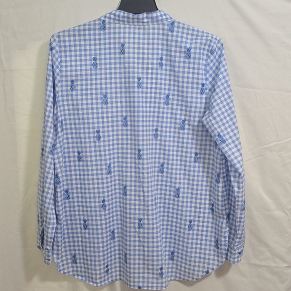 Crown & Ivy Light Blue Gingham Womens XL Button-Up Shirt Pineapple - Picture 6 of 7